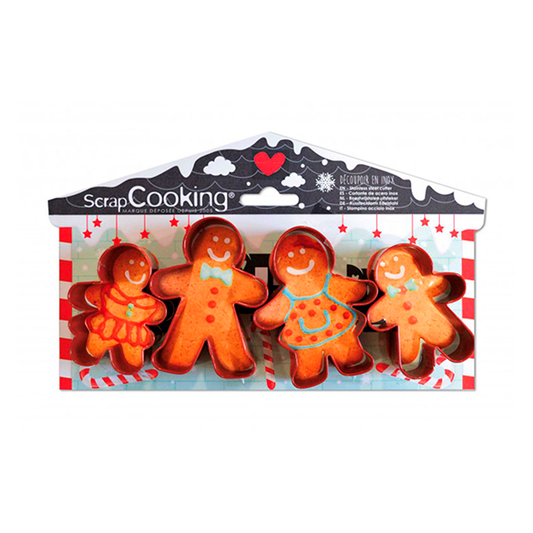 Cortadores de galletas con forma de familia hombre de jengibre, Set 4 u.