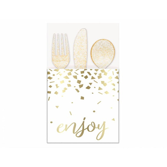 Bolsa para cubiertos de papel decorada confeti oro