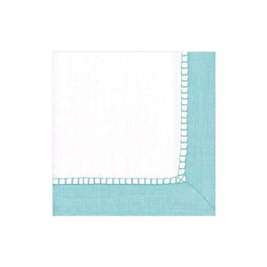 Servilletas borde de lino celeste 25 x 25 cm, Pack 20 u.