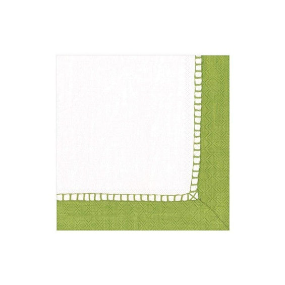 Servilletas borde de lino verde musgo 25 x 25 cm, Pack 20 u.