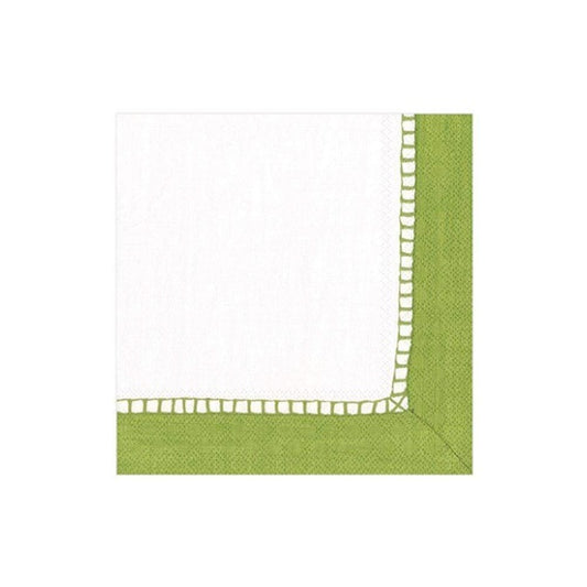 Servilletas borde de lino verde musgo 25 x 25 cm, Pack 20 u.