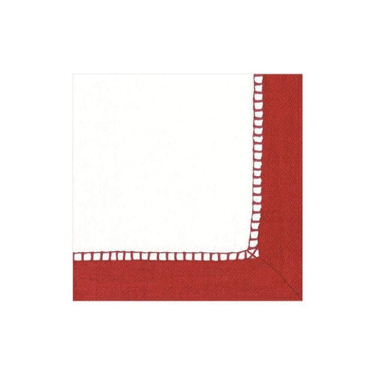 Servilletas borde de lino roja 25 x 25 cm, Pack 20 u.