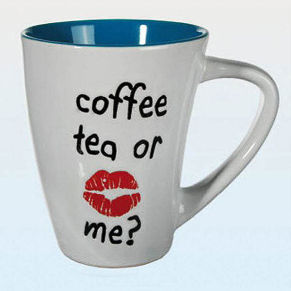 Taza bicolor Coffe, tea or me? blanca y azul
