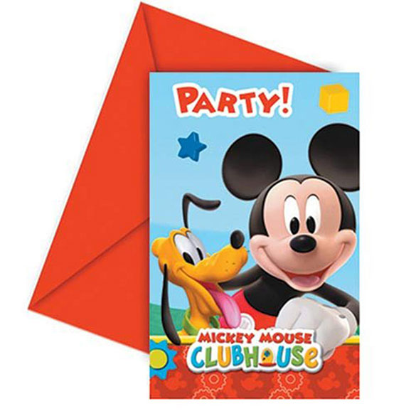 Invitaciones cumpleaños Mickey Mouse, Pack 6 u.