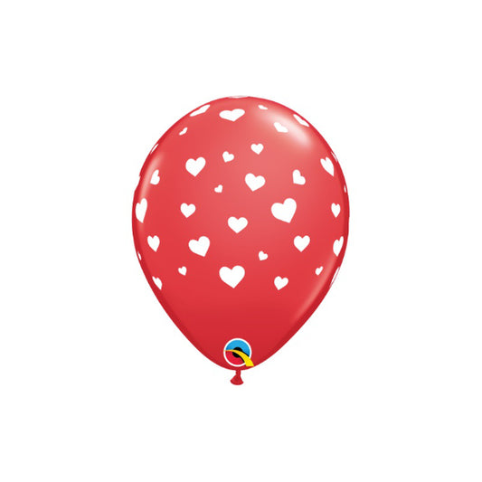 Globos de látex rojos con corazones blancos, Pack 6 u