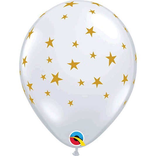 Globos de látex Transparentes con estrellas doradas. Pack 10 u.