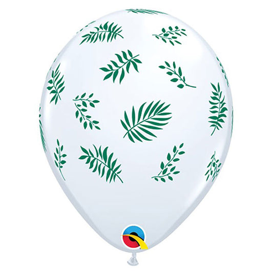 Globos de látex blancos Hojas Tropicales, Pack 10 u.