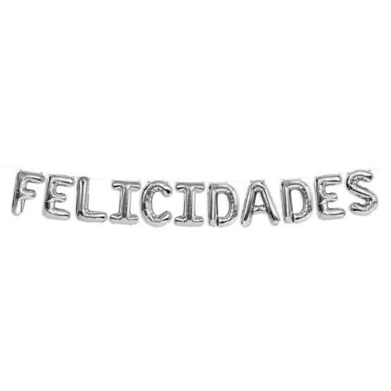 Guirnalda globos foil plata texto Felicidades