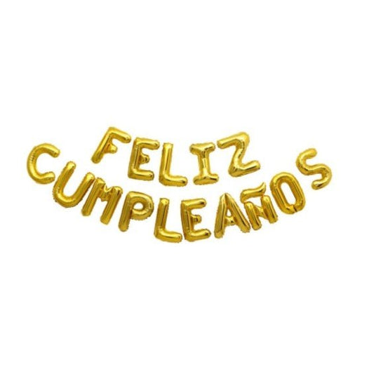 Guirnalda globos foil oro texto Feliz Cumpleaños