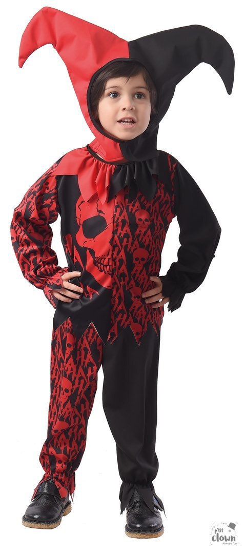 Disfraz bufón Halloween infantil rojo y negro