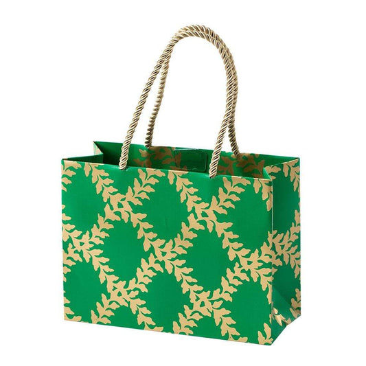 Bolsa de regalo hojas verde y dorada pequeña