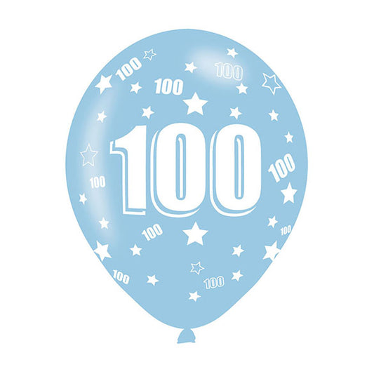 Globos de látex 100 años colores surtidos. Pack 6 u.