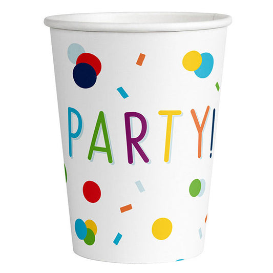 Vasos Party confeti Free Plastic 250 ml, Pack 8 u.