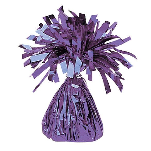 Pesa para globos con flecos violetas
