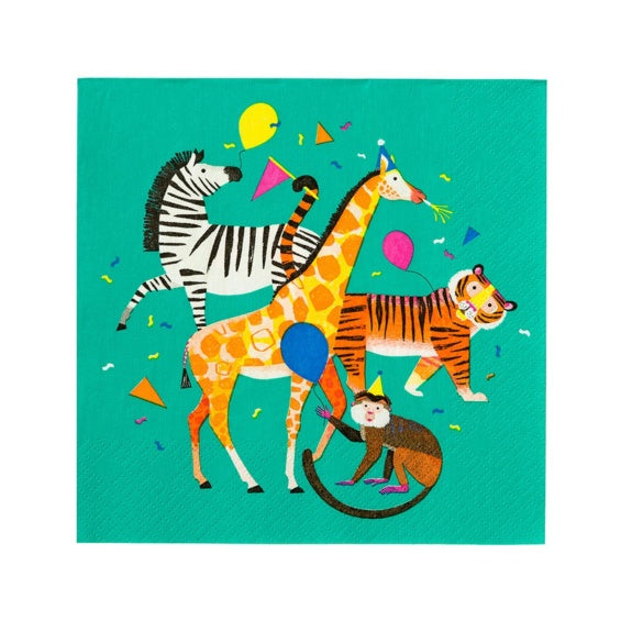 Servilletas Animales de la Jungla 33 x 33 cm, Pack 20 u.