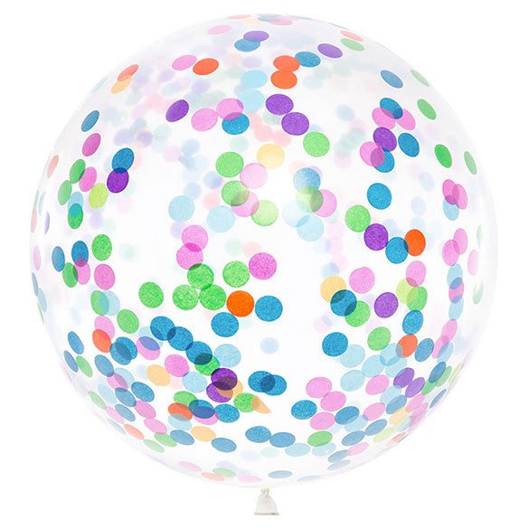 Globo de látex Transparente con confeti multicolor 100 cm. 1 unidad