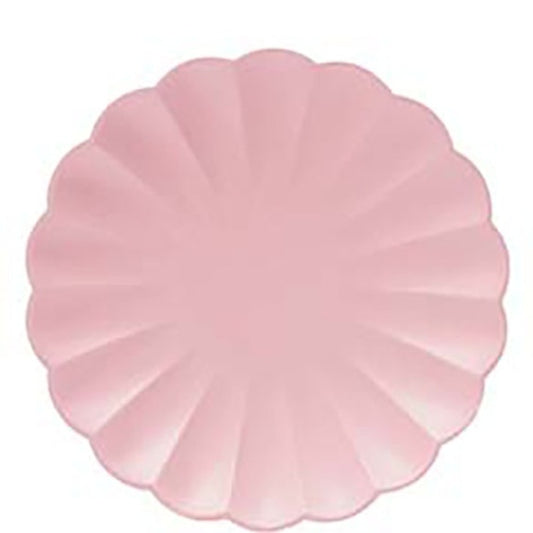 Platos rosa pastel forma Flor 23 cm. compostables, Pack 8 u.