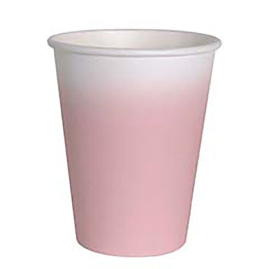 Vasos rosas pastel degrade cartón encerado Compostables 255 ml, Pack 8 u.