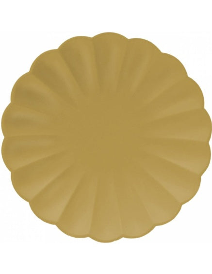 Platos oro perla forma Flor 23 cm. compostables, Pack 8 u.