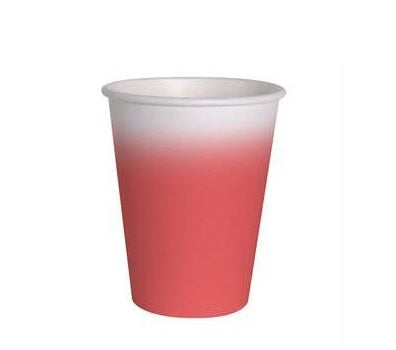 Vasos rojos degrade cartón encerado Compostables 255 ml, Pack 8 u.