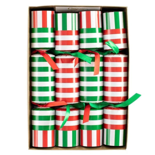 Club Stripe Celebration Christmas Crackers in Red & Green, 25 cm, Pack 8 u.