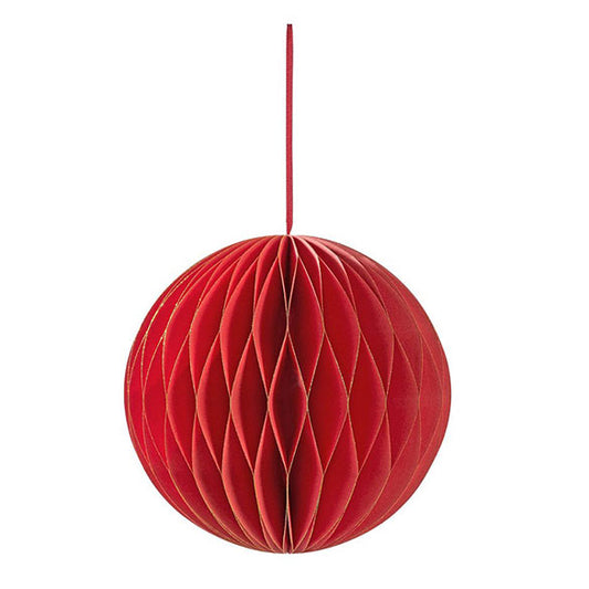 Decoración bola nido de abeja redonda de color roja 15 cm, Pack 1 u.