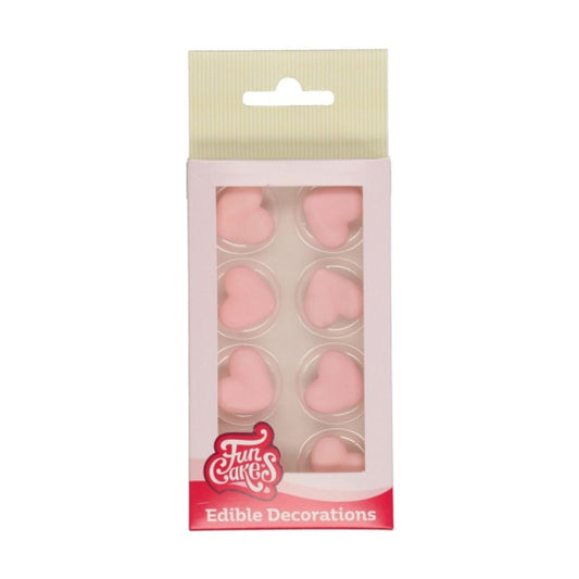 Decoración de azúcar comestible corazones rosa FunCackes, Pack 6 u.
