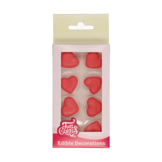 Decoración de azúcar comestible corazones rojos FunCackes, Pack 6 u.