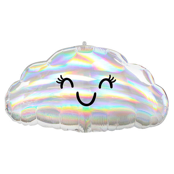 Globo nube iridiscente con cara sonriente dibujada 