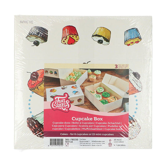 Cajas para 6 Cupcakes con dibujos, Pack 3 u.