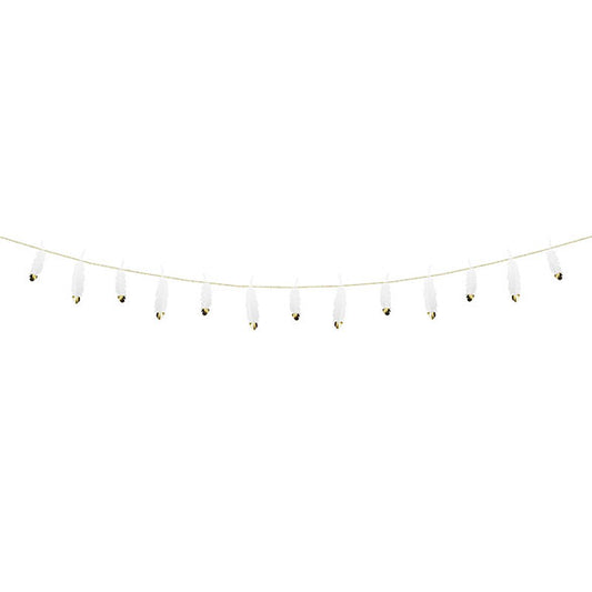 Guirnalda plumas blancas extremos oro metalizado