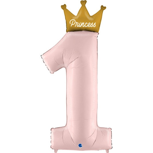 Globo Nº 1 color Rosa con corona Princesa