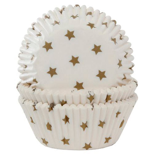 Cápsulas cupcakes blancas con estrellas doradas HM, Pack 50 u.