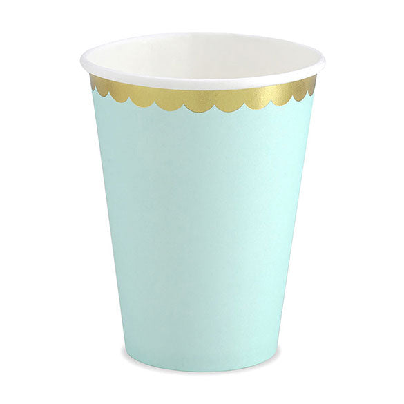 Vasos vede menta borde dorado 260 ml, Pack 6 u.