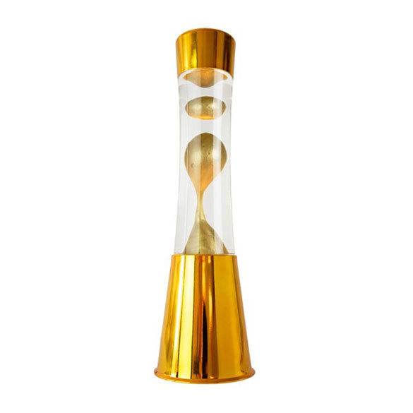 Lámpara de lava cromada oro, líquido transparente lava oro