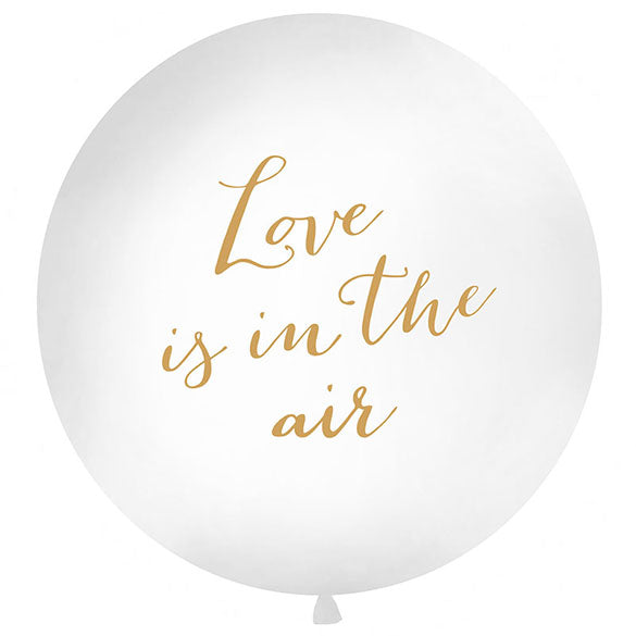 Globo de látex Love is in the Air blanco texto dorado 100 cm. 1 unidad