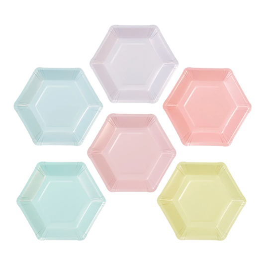 Platos forma hexagonal 6 colores, 18 cm, Pack 12 u.