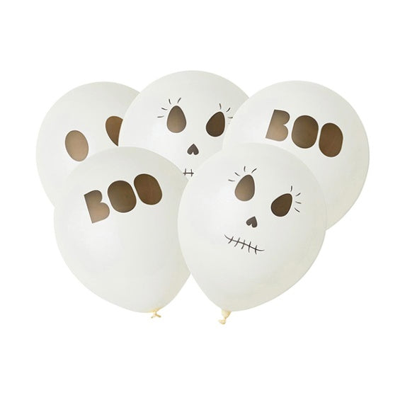 Globos de látex fantasmas Boo, 30 cm, pack 5u