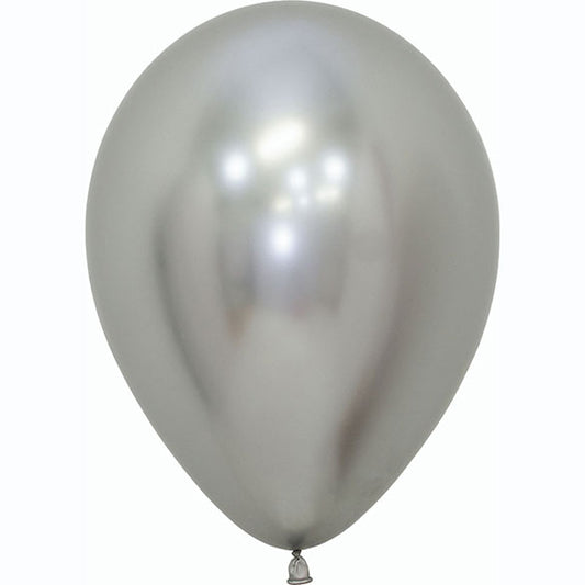 Globos de látex Plata Reflex lisos 30 cm. Pack 12 u.