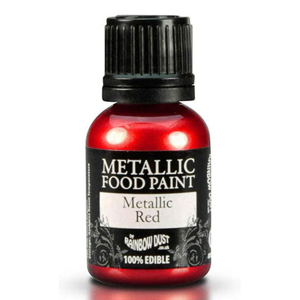 Pintura comestible roja metalizada Rainbow Dust, 25 ml.