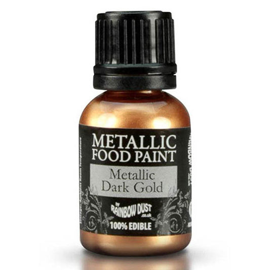 Pintura comestible oro oscuro metalizado Rainbow Dust, 25 ml.