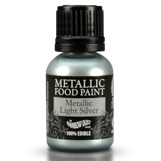 Pintura comestible plata metalizada Rainbow Dust. 25 ml.
