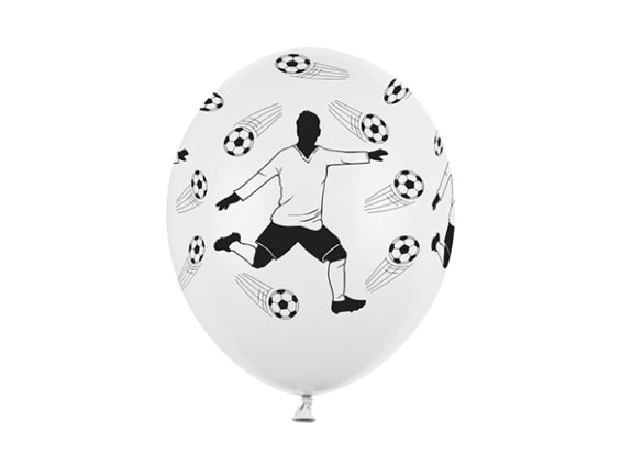 Globos de látex jugador y balones de futbol. Pack 6 u.