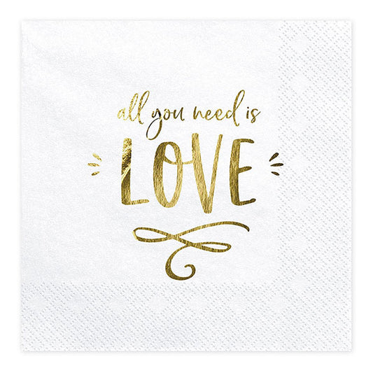 Servilletas All you need is LOVE 33 x 33 cm, Pack 20 u.