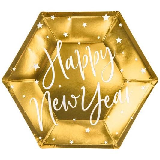 Plato Happy New Year forma hexagonal, 20 cm, Pack 6 u.