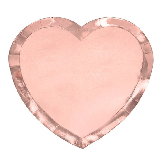 Platos forma corazón rosa oro 21 x 19 cm, Pack 6 u.