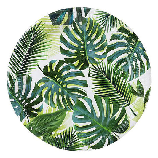 Platos Hojas Tropicales 23 cm, Pack 8 u.
