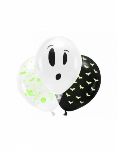 Globos de látex murciélagos, fantasma y calabazas - pack 3 uds.