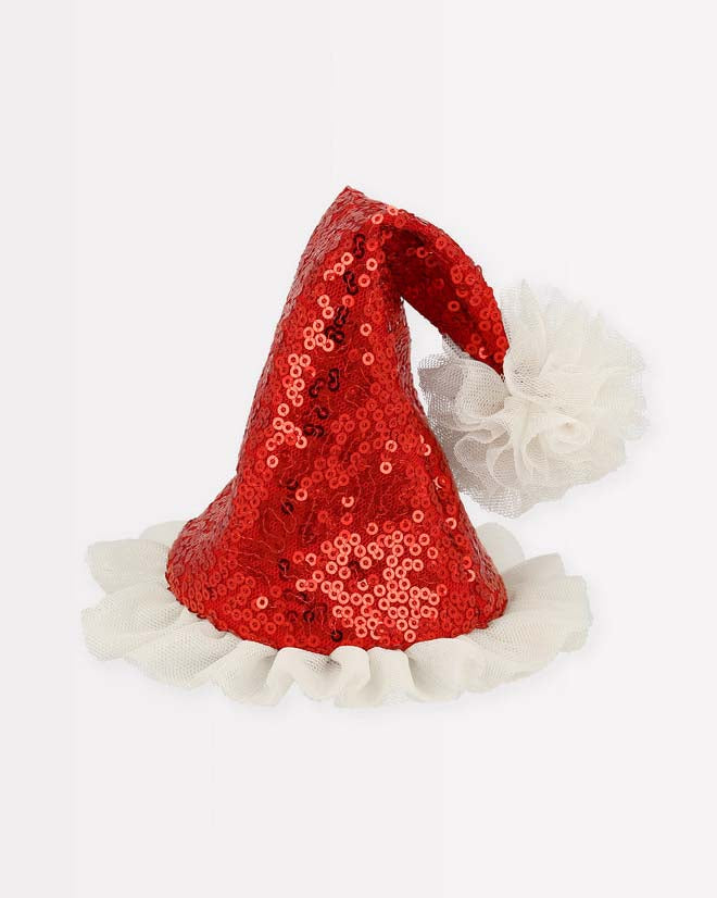 Gorrito de Papoá Noel de lentejuelas con pinza de pelo